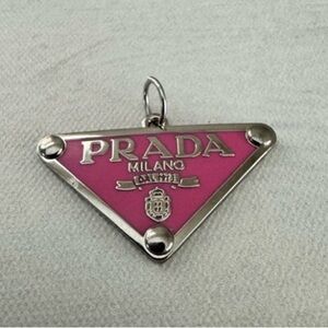 Prada stamped Pink Triangle Logo Pendant/ zipper pull/ charm